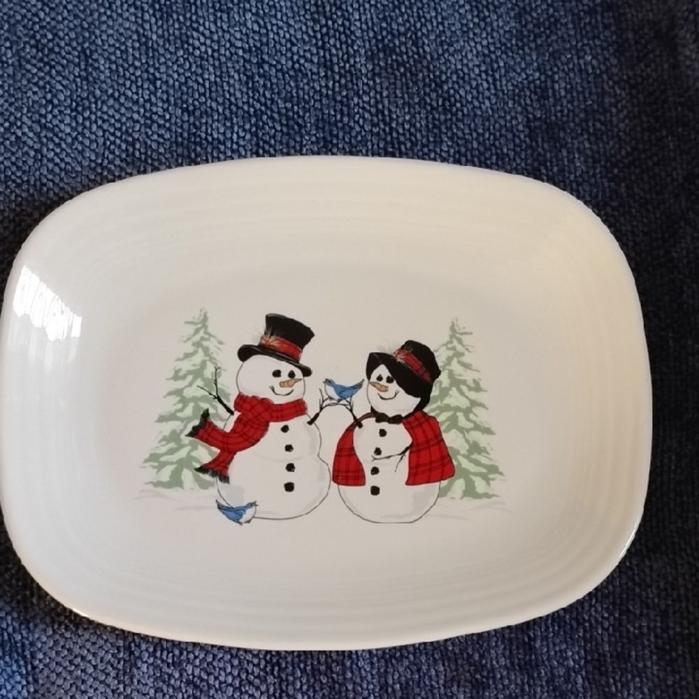 Fiestaware Snowman Holiday Plate - Red and Green